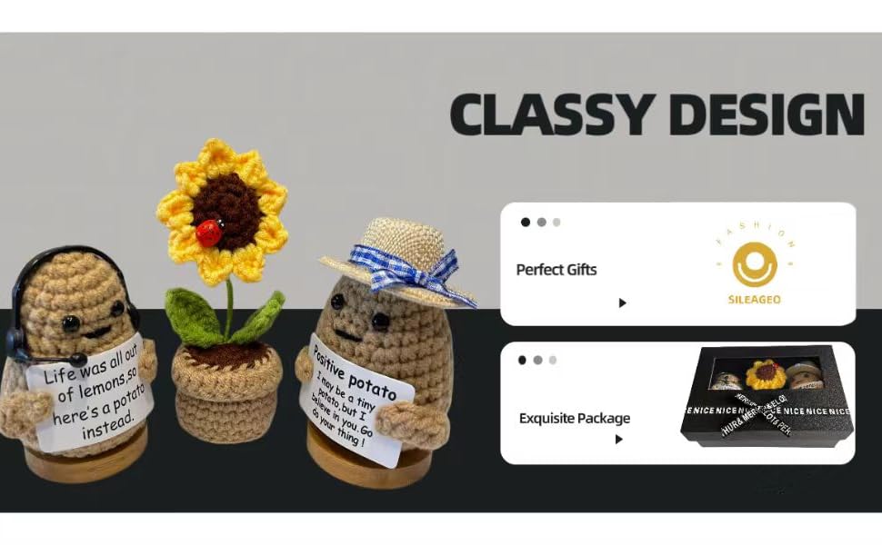 Positive potato and sunflower crochet cool gifts car decor gifts for women